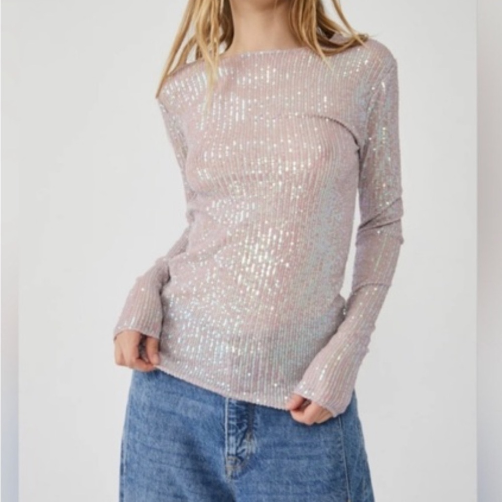 EUC free people intimately gold rush sequin top sz XS